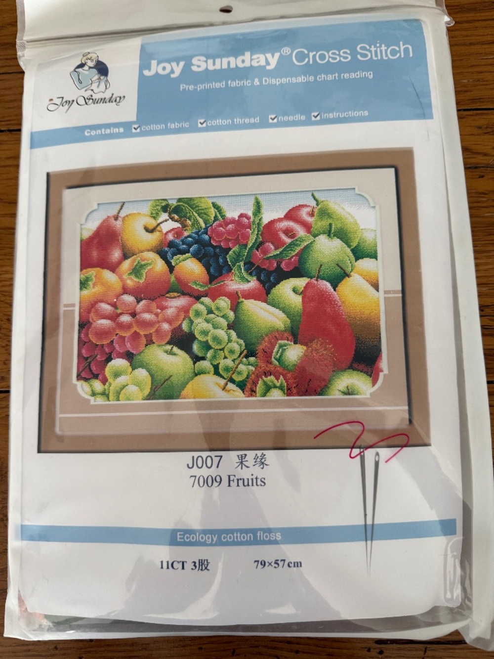 Fruit Apple Cherries Joy Sunday Cross Stitch Kit 11CT Pre-Printed Aida